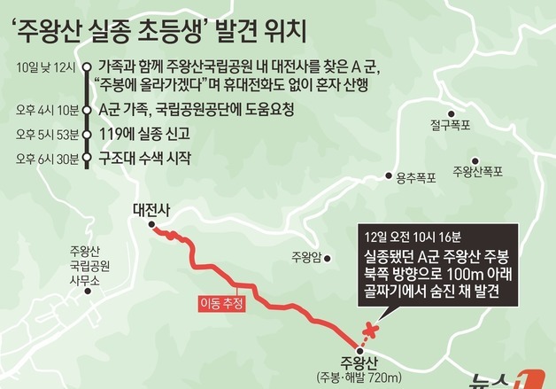 [그래픽] '주왕산 실종 초등생' 발견 위치