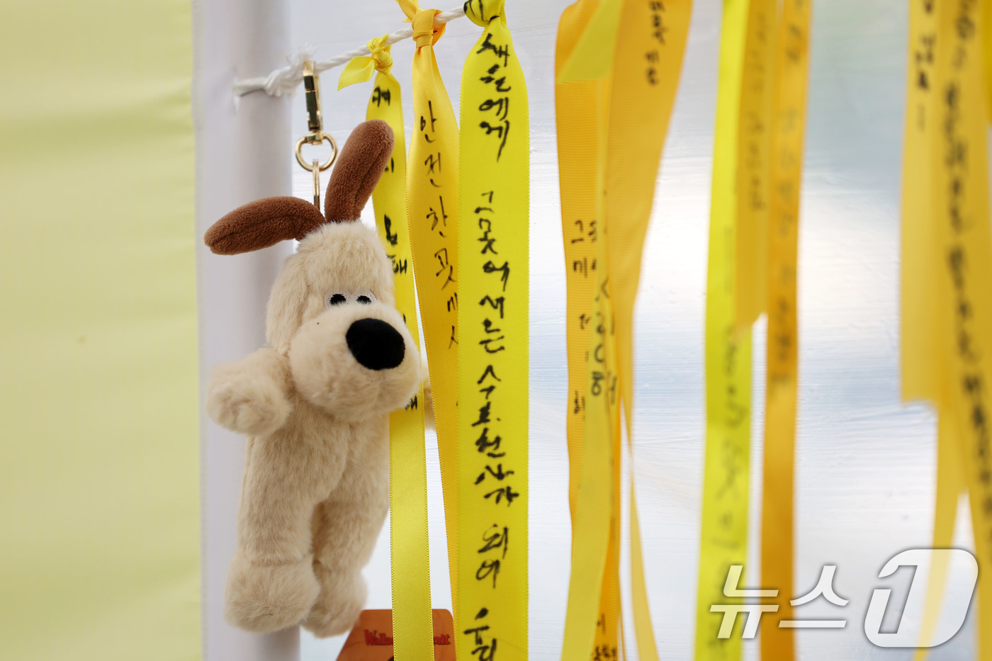(광주=뉴스1) 이승현 기자 = 13일 오후 광주 광산구 월계동 피습 여고생 추모 공간에 인형과 함께 추모 메시지가 남겨져 있다. 2026.5.13/뉴스1