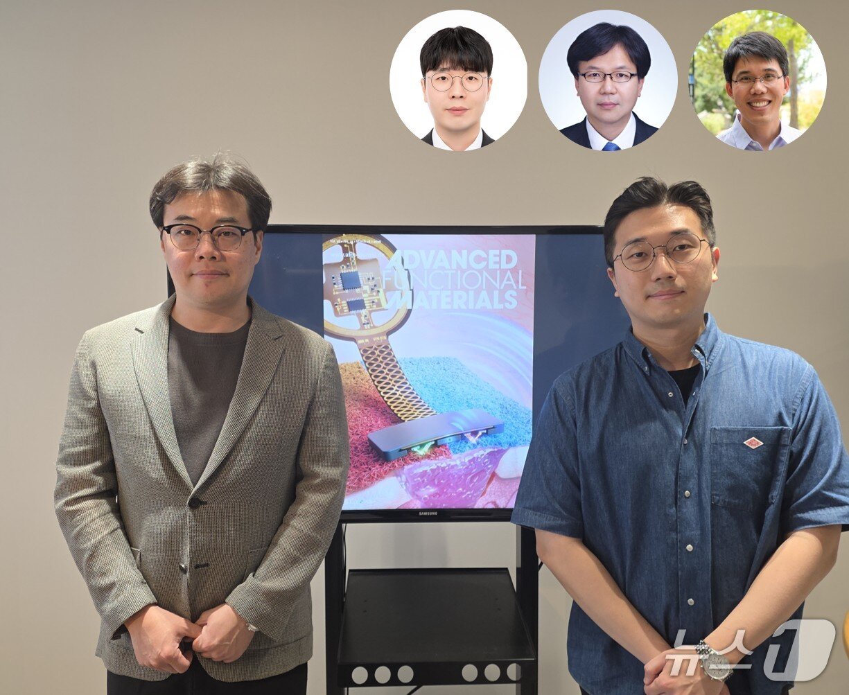 본문 이미지 - 상단 왼쪽부터 시계방향으로 국립한밭대학교 하지환 교수, 한국기계연구원 정준호 책임연구원, 캘리포니아공과대학교 웨이 가오 교수, 한국과학기술원(KAIST) 기계공학과 조석주 박사후연구원·박인규 교수(KAIST 제공) /뉴스1