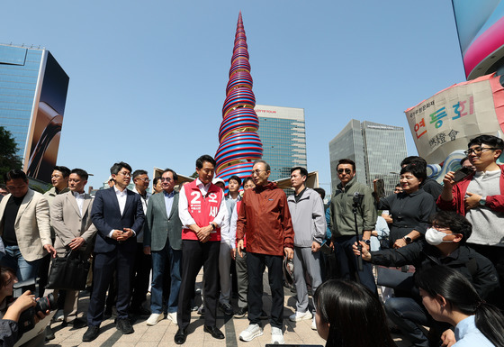 청계광장 찾은 오세훈 후보와 이명박 전 대통령