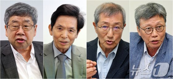 본문 이미지 - 조동근 명지대학교 경제학과 명예교수(왼쪽부터), 최준선 성균관대학교 법학전문대학원 명예교수, 이홍 광운대 경영학부 명예교수, 이병훈 중앙대학교 사회학과 명예교수가 14일 서울 종로구 뉴스1 사옥에서 열린 '삼성전자 성과급 갈등 어떻게 풀어야 하나' 긴급 좌담회에 참석해 발언하고 있다. 2026.5.14/뉴스1 김진환 기자
