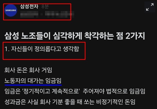 "떼거리로 뭉치면 다 정의냐"…삼전 직원의 노조 저격 글 블라인드 등장
