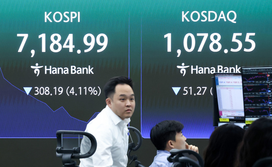코스피, 이틀 연속 급락…장중 4%대 급락 7140선 터치[개장시황]
