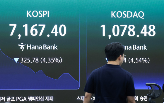 코스피 장중 4% 급락하며 7200선 붕괴