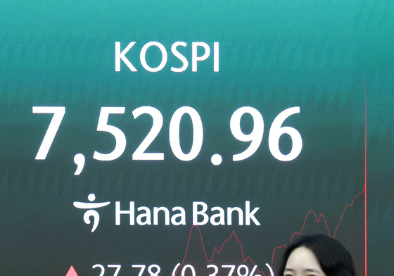 코스피 장중 상승 전환해 7500선 회복