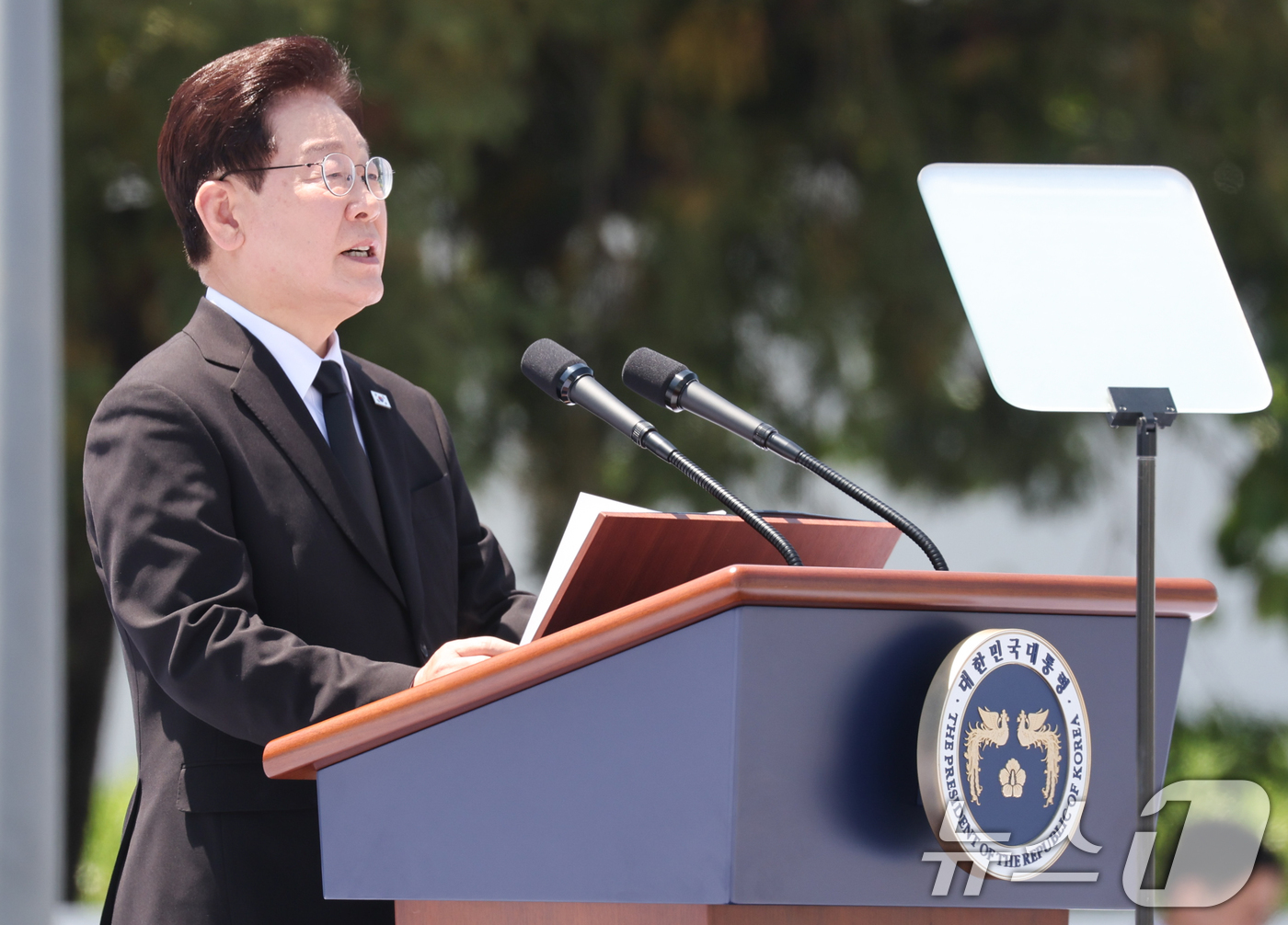 (광주=뉴스1) 이재명 기자 = 이재명 대통령이 18일 광주 동구 5·18민주광장에서 열린 제46주년 5·18민주화운동 기념식에서 기념사를 하고 있다. 2026.5.18/뉴스1