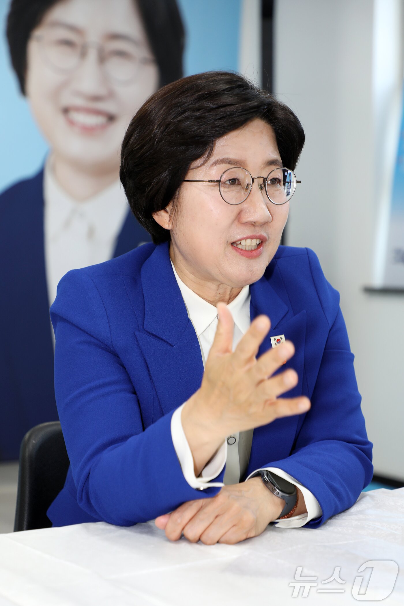 본문 이미지 - 뉴스1 제주본부와 인터뷰하고 있는 고의숙 제주도교육감 후보. ⓒ 뉴스1 오미란 기자
