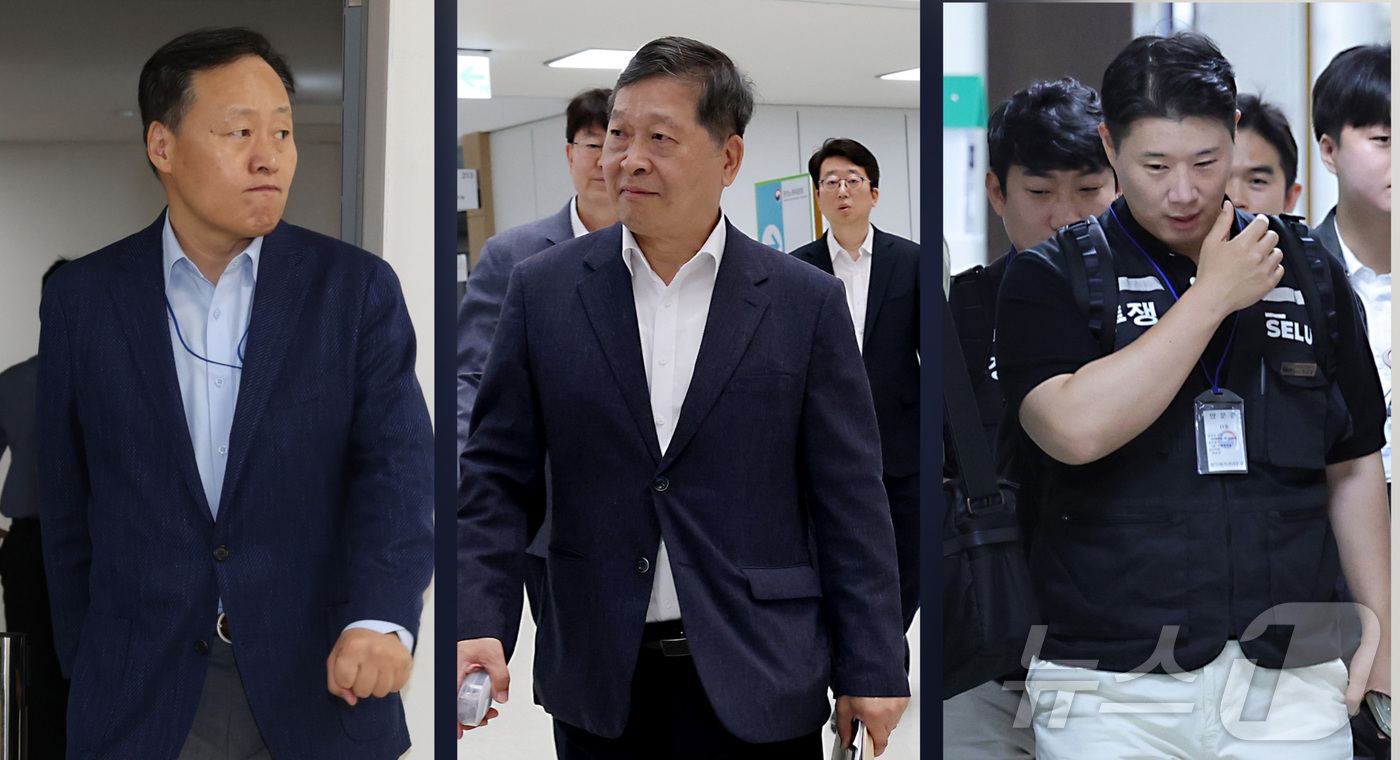 (세종=뉴스1) 김기남 기자 = 여명구 (반도체 부문 피플팀장) 사측 대표교섭위원, 박수근 중노위원장, 최승호 삼성전자 지부 위원장이 18일 정부세종청사 중앙노동위원회에서 열리는 …