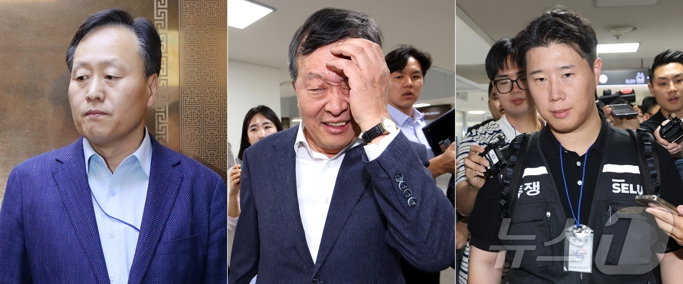 (세종=뉴스1) 김기남 기자 = 삼성전자 사측 대표교섭위원인 여명구 DS(반도체부문) 피플팀장(왼쪽부터)과 박수근 중앙노동위원장, 최승호 삼성그룹 초기업노동조합 삼성전자지부 위원장 …