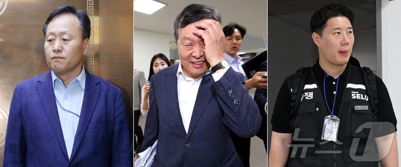 (세종=뉴스1) 김기남 기자 = 삼성전자 사측 대표교섭위원인 여명구 DS(반도체부문) 피플팀장(왼쪽부터)과 박수근 중앙노동위원장, 최승호 삼성그룹 초기업노동조합 삼성전자지부 위원장 …