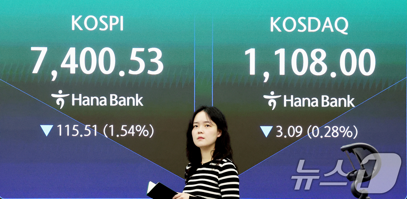 (서울=뉴스1) 조연우 인턴기자 = 코스피 지수가 연일 하락세를 보인 19일 오전 서울 중구 하나은행 딜링룸 전광판에 시황이 표시되고 있다.이날 코스피는 전 거래일 대비 90.38 …