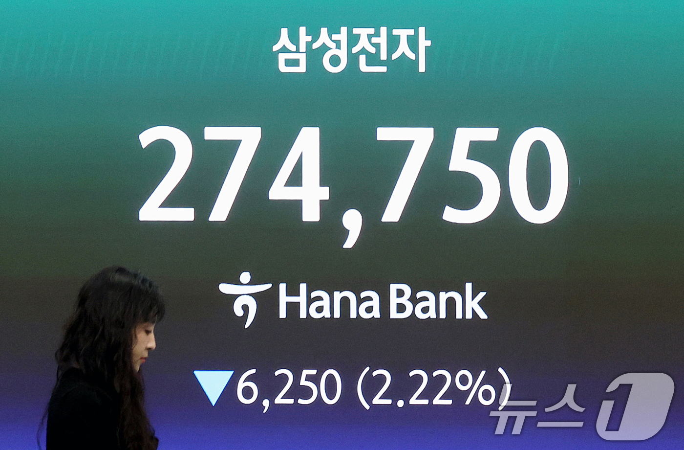 (서울=뉴스1) 조연우 인턴기자 = 19일 오전 서울 중구 하나은행 딜링룸 전광판에 삼성전자 증시 현황이 표시되고 있다. 2026.5.19/뉴스1
