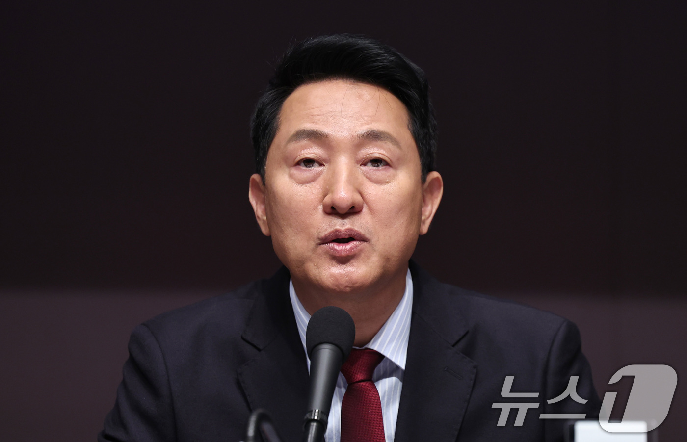 (서울=뉴스1) 구윤성 기자 = 오세훈 국민의힘 서울시장 후보가 20일 오전 서울 중구 한국프레스센터에서 열린 관훈클럽 초청 토론회에서 발언하고 있다. 2026.5.20/뉴스1