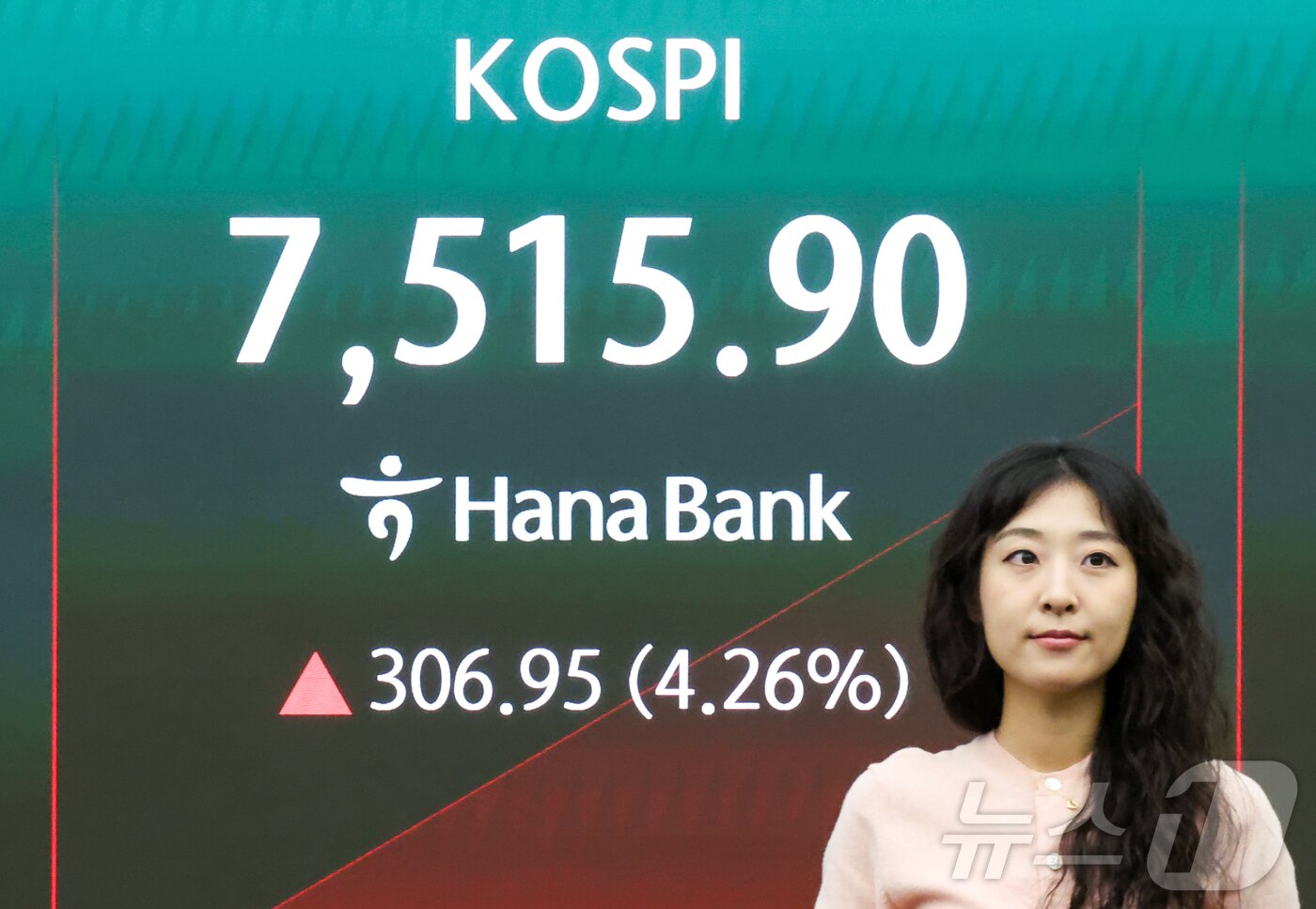 본문 이미지 - 코스피가 개장 직후 7500선을 돌파한 21일 서울 중구 하나은행 딜링룸 전광판에 코스피 지수가 표시돼 있다. 026.5.21 ⓒ 뉴스1 이종수 인턴기자