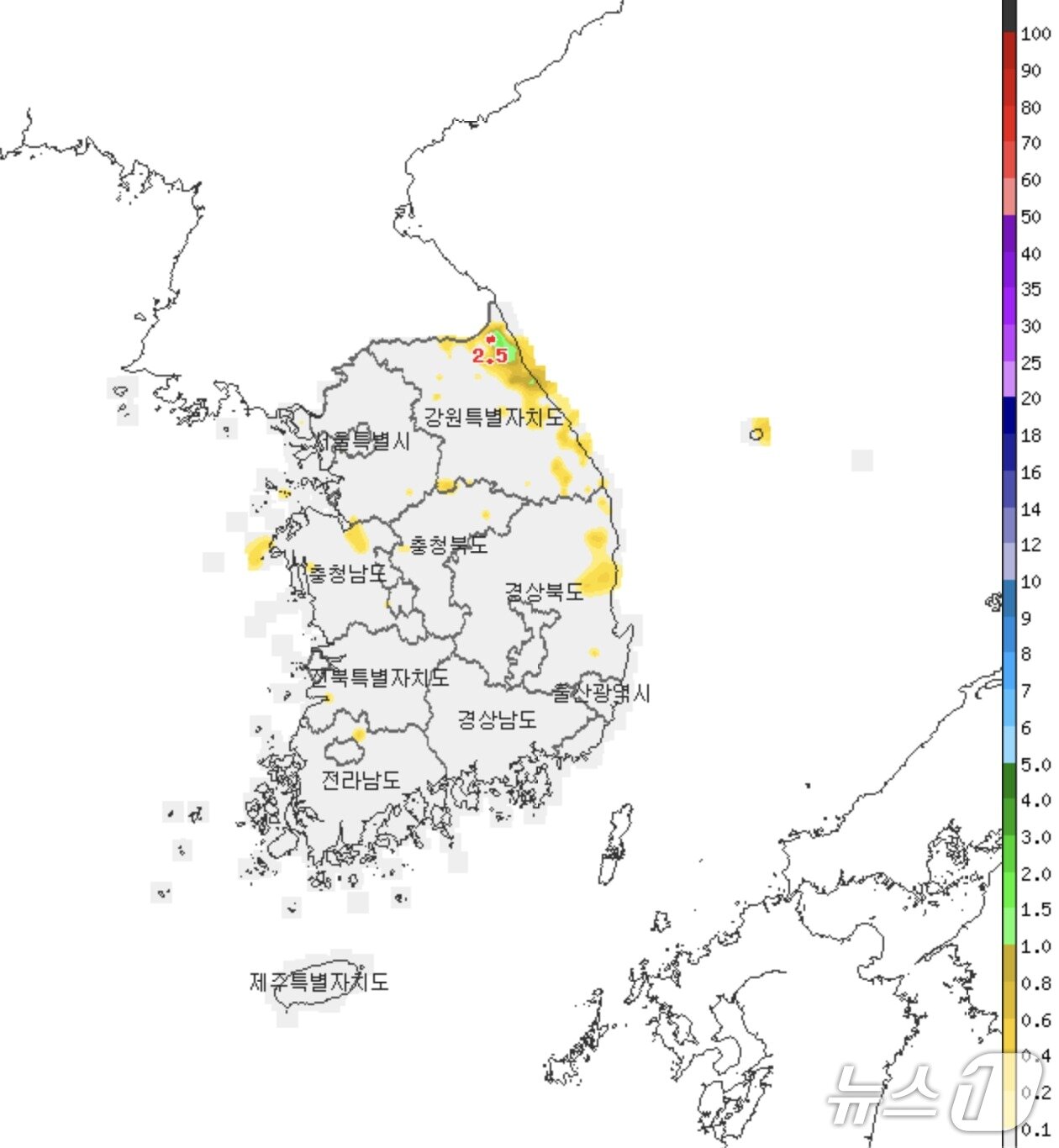 본문 이미지 - 21일 오전 9시 50분 기준 전국 강수 현황(기상청 제공) ⓒ 뉴스1
