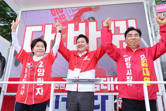 장동혁 "李 돌격대 추미애, 개딸표 후보…양향자에 표 몰아달라"(종합)