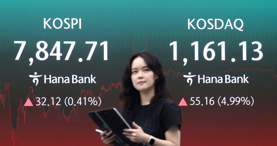 코스닥 4.99% 급등…코스피, 0.41% 상승한 7847.71 마감
