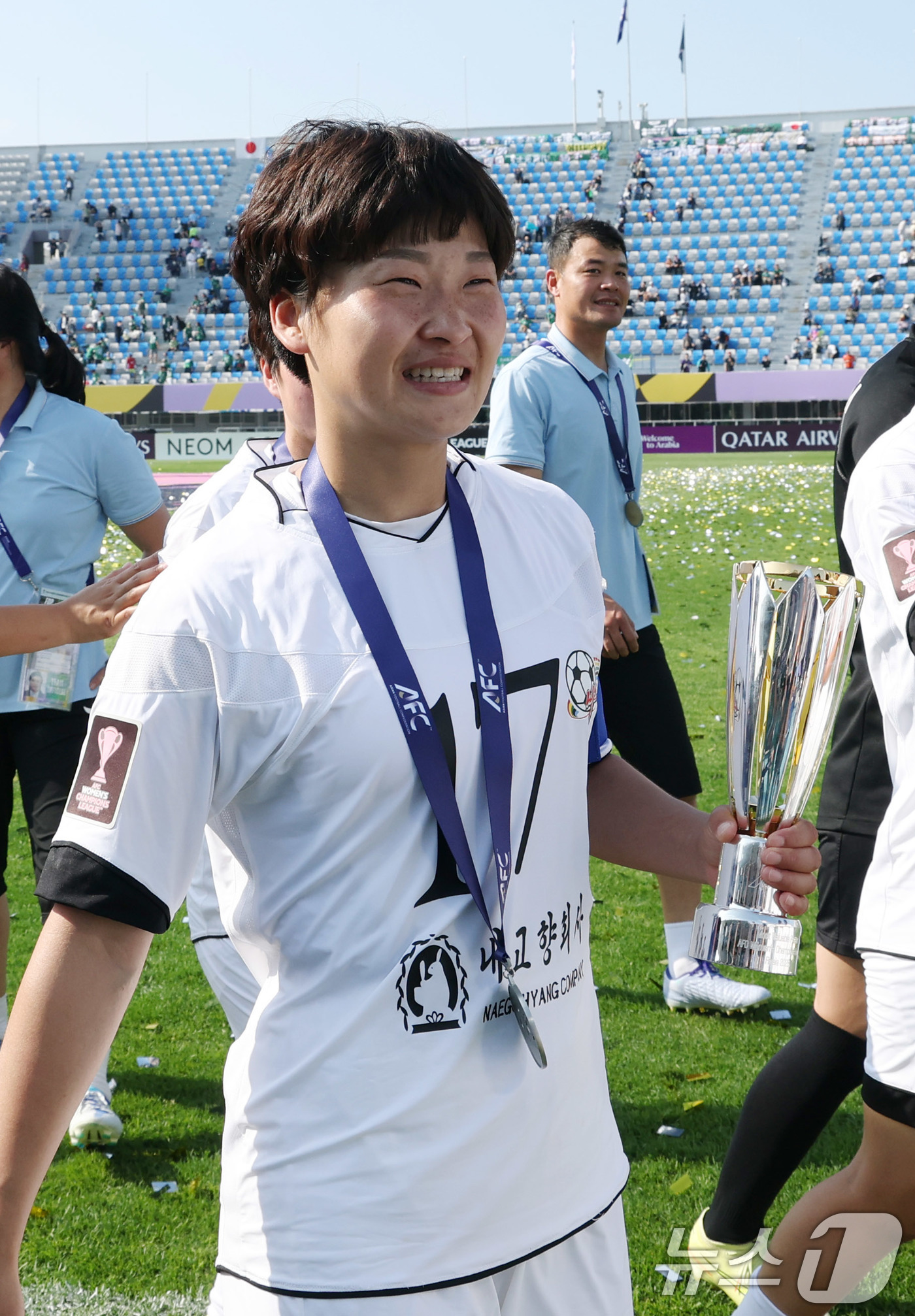 (수원=뉴스1) 박지혜 기자 = 23일 오후 경기 수원시 수원종합운동장에서 열린 2025-2026 아시아축구연맹(AFC) 여자 챔피언스리그(AWCL) 결승 북한 내고향여자축구단과 …