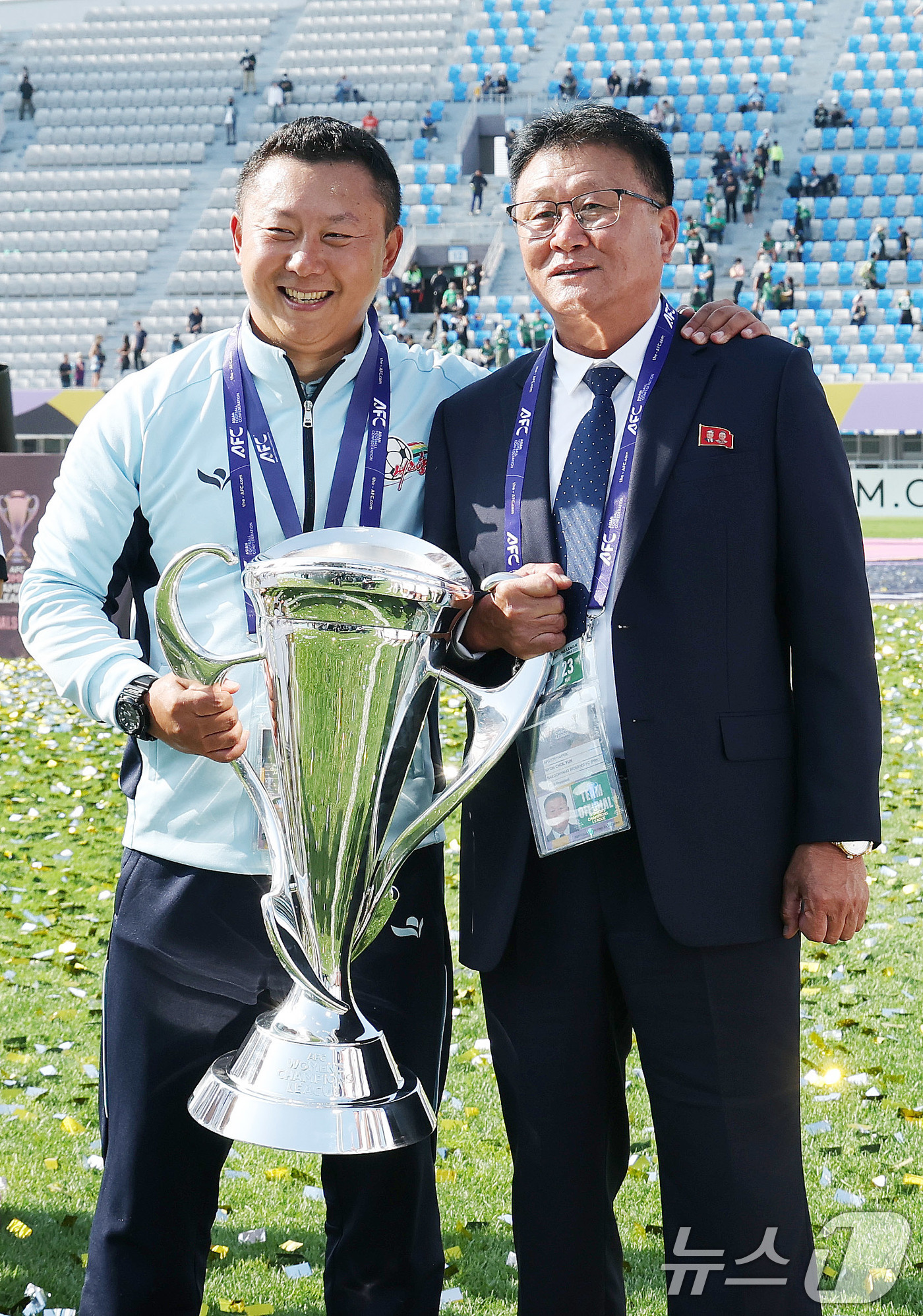 (수원=뉴스1) 박지혜 기자 = 23일 오후 경기 수원시 수원종합운동장에서 열린 2025-2026 아시아축구연맹(AFC) 여자 챔피언스리그(AWCL) 결승 북한 내고향여자축구단과 …