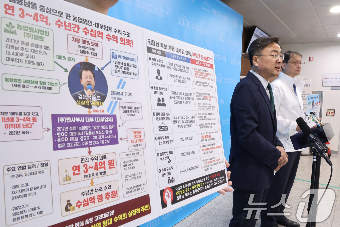 (서울=뉴스1) 신웅수 기자 = 조국혁신당 선임선대위원장인 신장식 의원이 24일 서울 여의도 국회 소통관에서 김용남 더불어민주당 경기 평택을 국회의원 재선거 후보의 차명 대부업 관 …