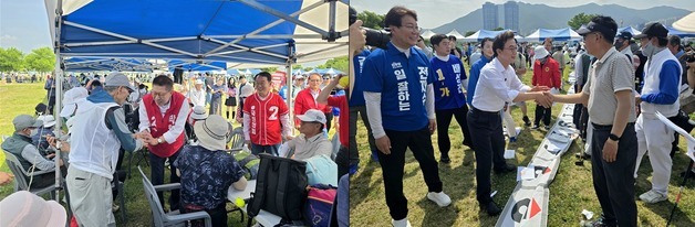 부산시장 후보들, 파크골프장으로…전재수·박형준 어르신 공략
