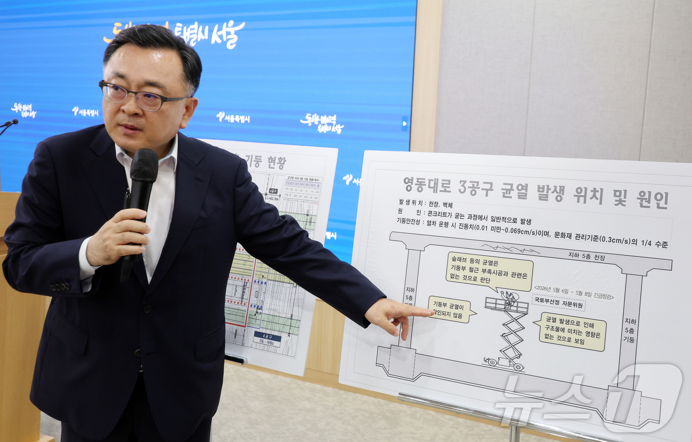 (서울=뉴스1) 김진환 기자 = 김성보 서울시장 직무대행이 25일 서울 중구 서울시청에서 GTX-A 철근 누락과 관련해 입장 발표를 하고 있다. 2026.5.25/뉴스1