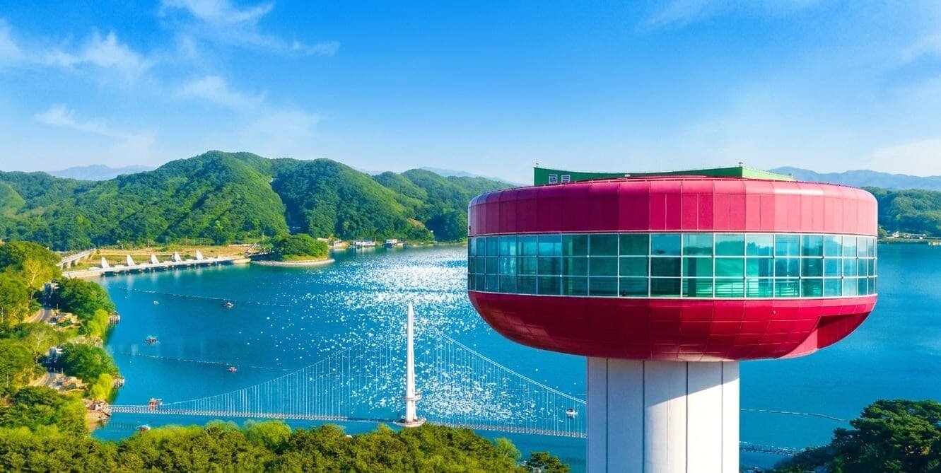 본문 이미지 - 예산 예당호 전망대와 출렁다리.(충남도 제공. 재판매 및 DB금지)/뉴스1