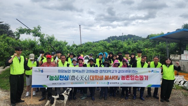 강원농협·상지대, 원주 복숭아 농가 찾아 농촌일손돕기