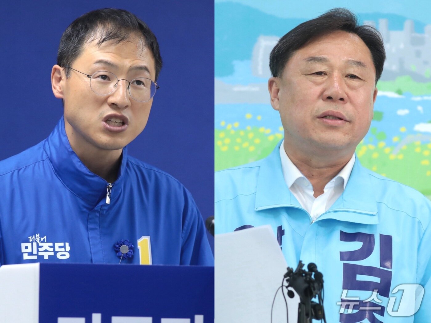 본문 이미지 - 왼쪽부터 더불어민주당 김상욱 후보와 진보당 김종훈 후보가 27일 각자의 선거사무소에서 단일화 경선과 관련한 기자회견을 열고 있다. 2026.05.27.ⓒ 뉴스1 김세은 기자