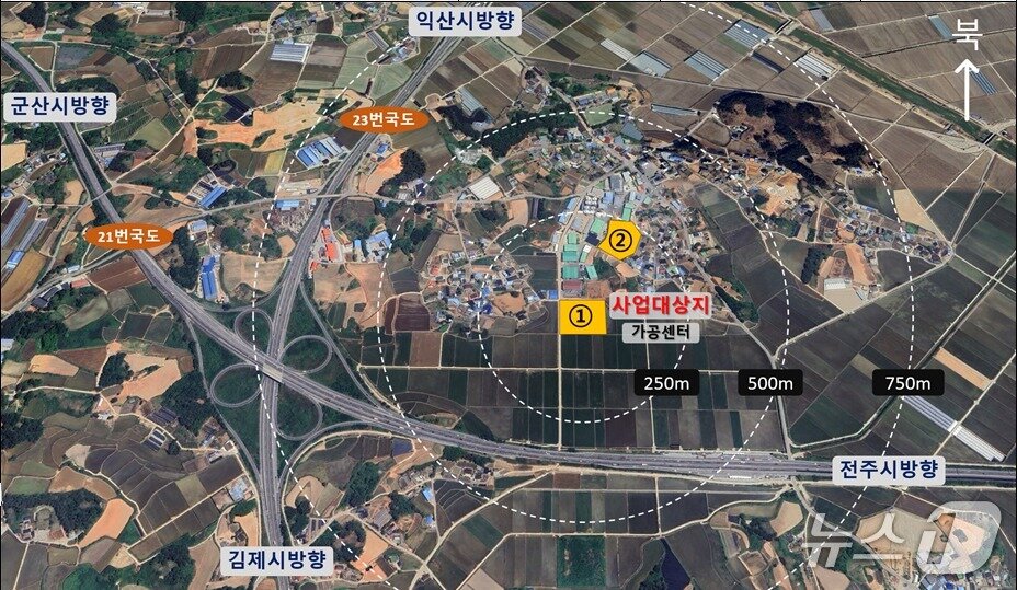 본문 이미지 - 전북 김제시 공덕면 공덕리 일원에 조성되는 '콩 가공센터'와 '융복합센터' 조성지 위치도.(전북도 제공. 재판매 및 DB금지)/뉴스1   
