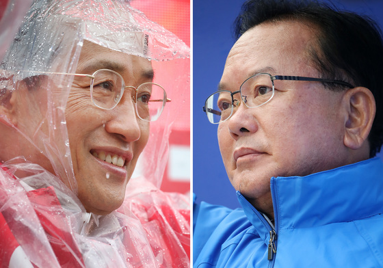 출근길 인사하는 추경호·김부겸 후보