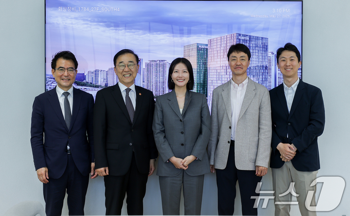 (서울=뉴스1) = 김윤덕 국토교통부 장관이 27일 경기 성남시 네이버 사옥 '1784'를 찾아 네이버의 로봇·디지털트윈 기술을 살펴보며 이동 로봇 상용화를 위한 기술·정책 지원 …