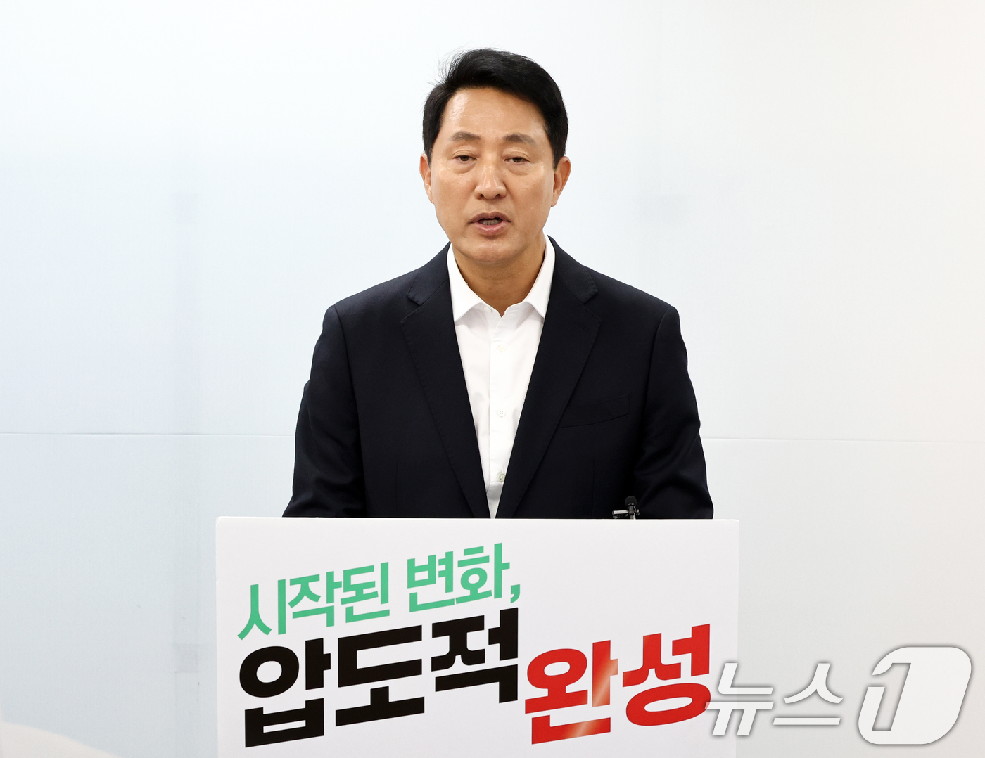(서울=뉴스1) 최지환 기자 = 오세훈 국민의힘 서울시장 후보가 28일 오후 중구 선거사무실에서 열린 기자간담회에서 발언하고 있다. 2026.5.28/뉴스1