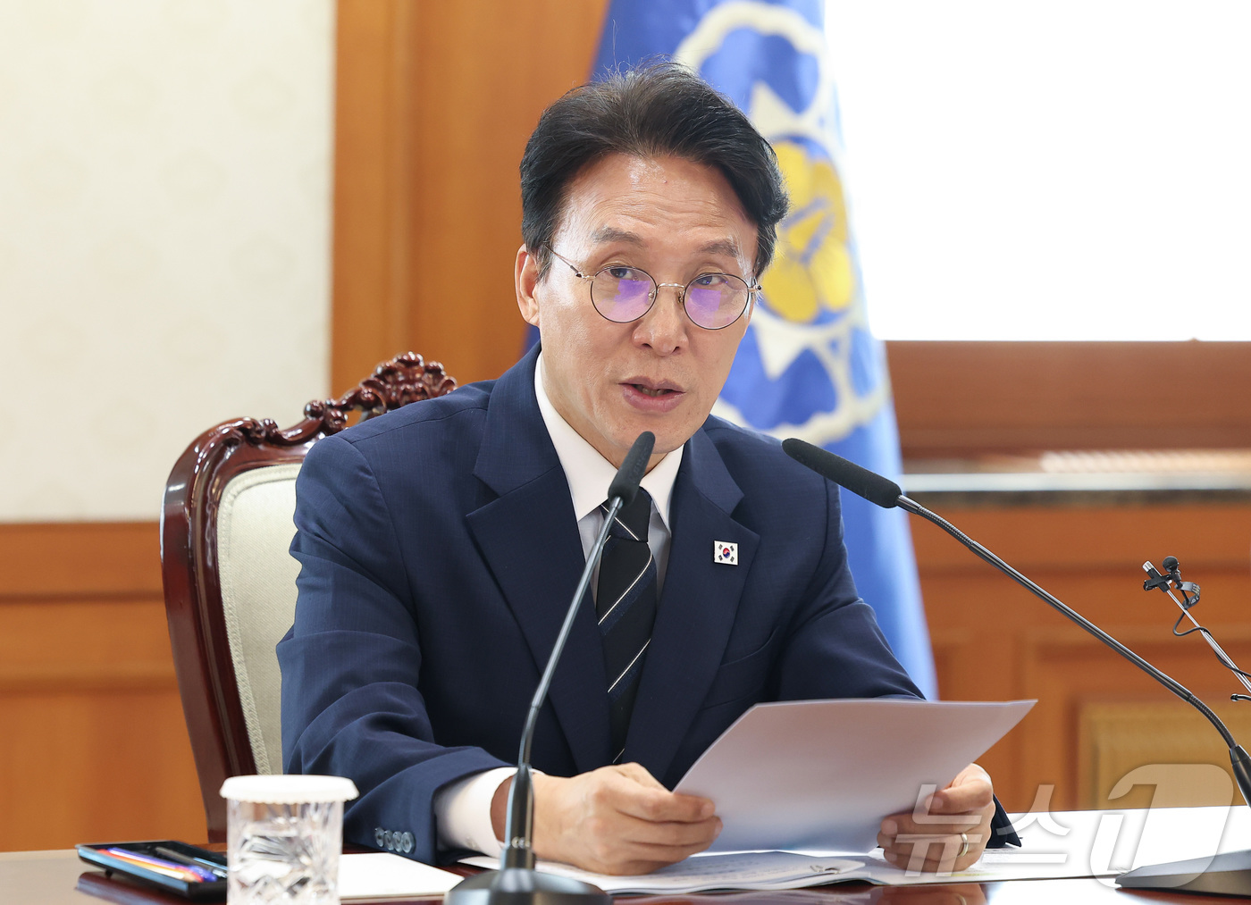 (서울=뉴스1) 김성진 기자 = 김민석 국무총리가 28일 서울 종로구 정부서울청사에서 열린 데이터 관계장관회의에서 모두발언을 하고 있다. 2026.5.28/뉴스1