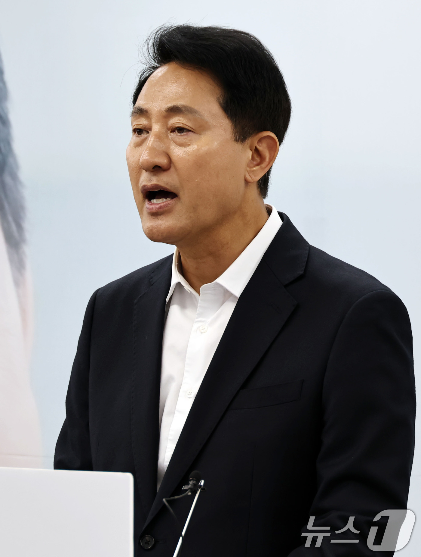 (서울=뉴스1) 최지환 기자 = 오세훈 국민의힘 서울시장 후보가 28일 오후 중구 선거사무실에서 열린 기자간담회에서 발언하고 있다. (공동취재) 2026.5.28/뉴스1