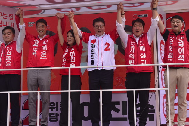 이진숙 후보 지원유세 나선 신동욱 의원