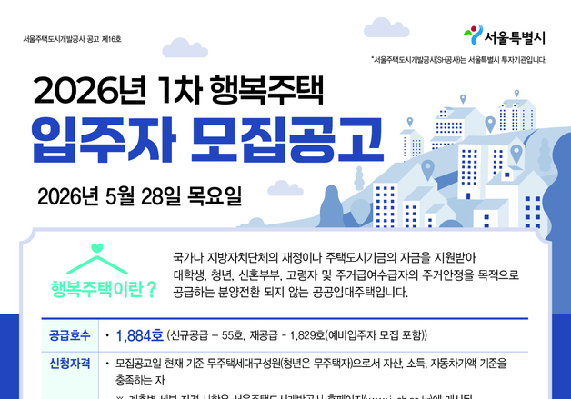 SH, 행복주택 1884가구 청약 접수…시세 60~80% 수준