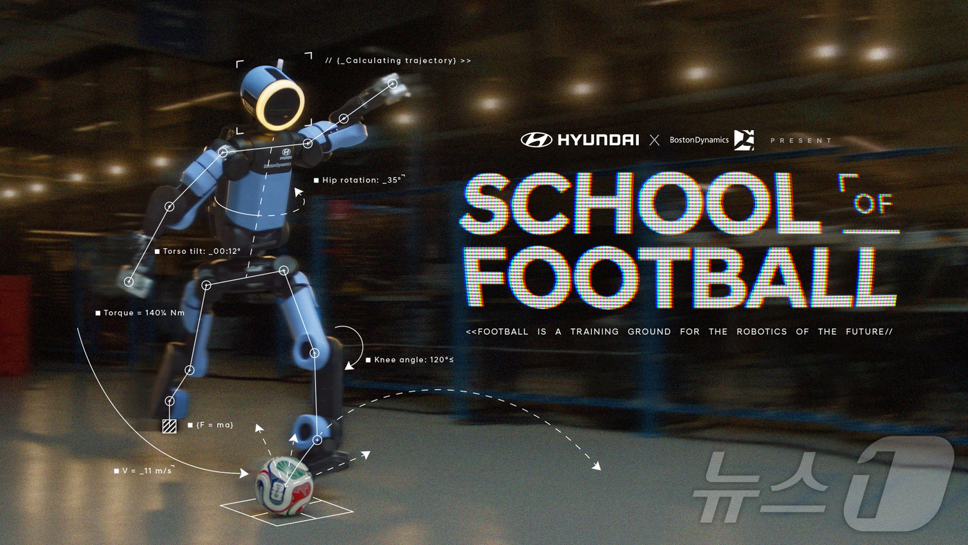 (서울=뉴스1) = 현대자동차는 다가오는 'FIFA 월드컵 2026™'의 공식 파트너로서 보스턴다이나믹스의 휴머노이드 로봇 '아틀라스'가 축구 동작 학습을 통해 로보틱스 기술을 고 …