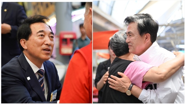 30도 더위에도 시장으로, 공원으로…충남지사 후보들 막판 표심전