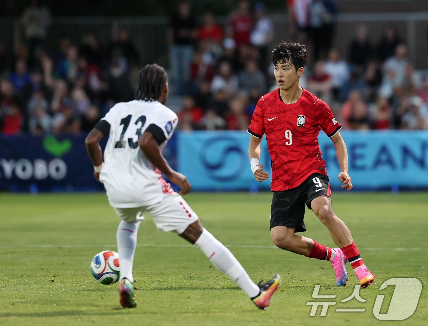 (프로보(유타주)=뉴스1) 임세영 기자 = 대한민국 축구대표팀 이기혁이 30일(현지시간) 미국 유타주 솔트레이크시티 브리검 영 대학교 BYU 사우스필드 경기장에서 2026 국제축구 …