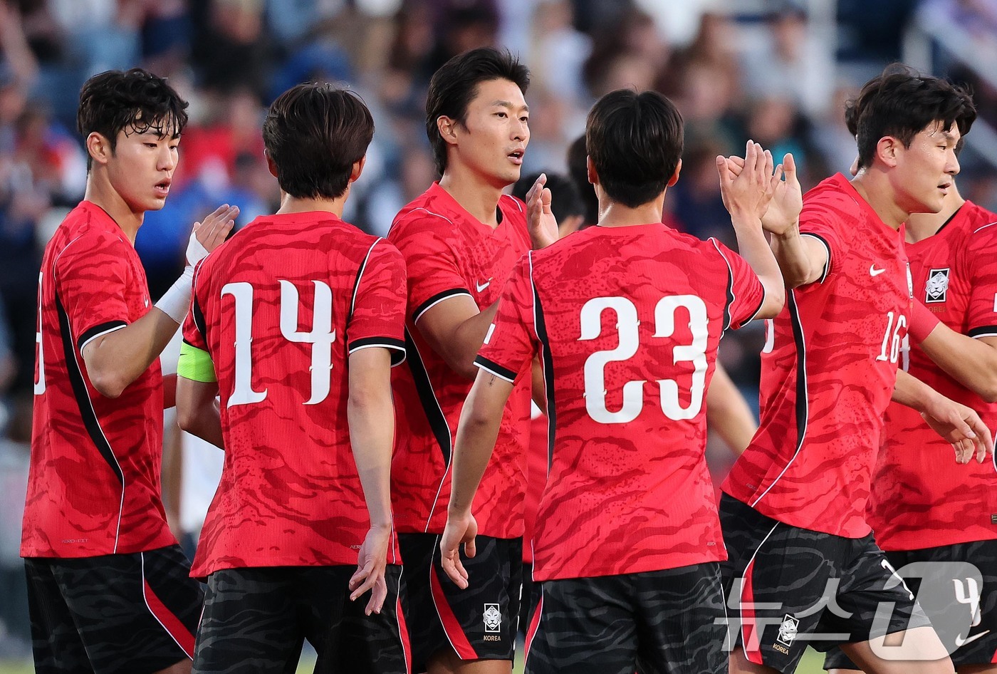 (프로보(유타주)=뉴스1) 임세영 기자 = 대한민국 축구대표팀 조규성이 30일(현지시간) 미국 유타주 솔트레이크시티 브리검 영 대학교 BYU 사우스필드 경기장에서 2026 국제축구 …