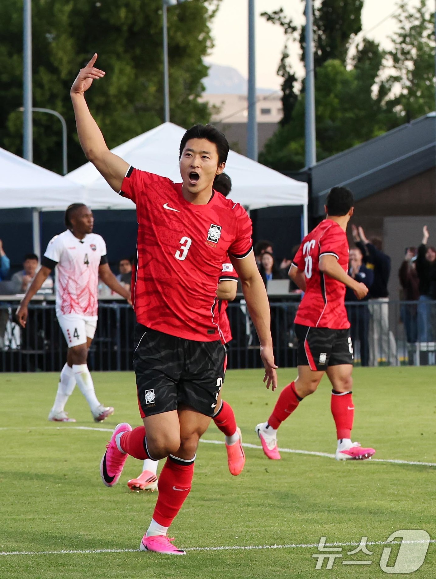 (프로보(유타주)=뉴스1) 임세영 기자 = 대한민국 축구대표팀 조규성이 30일(현지시간) 미국 유타주 솔트레이크시티 브리검 영 대학교 BYU 사우스필드 경기장에서 2026 국제축구 …