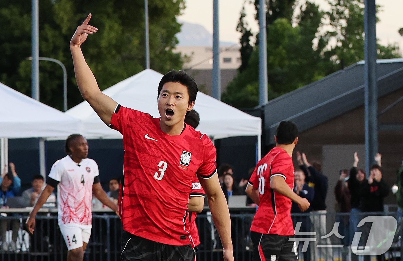 (프로보(유타주)=뉴스1) 임세영 기자 = 대한민국 축구대표팀 조규성이 30일(현지시간) 미국 유타주 솔트레이크시티 브리검 영 대학교 BYU 사우스필드 경기장에서 2026 국제축구 …