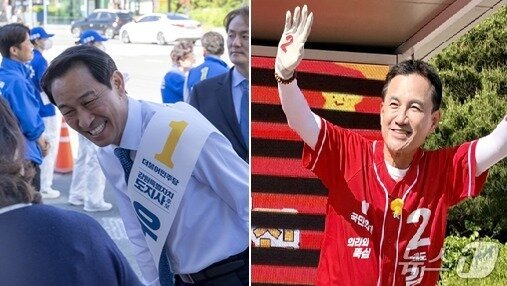 본문 이미지 - 민선 9기 강원지사 선거에 도전하는 우상호 더불어민주당 후보(왼쪽)와 김진태 국민의힘 후보. (두 후보 캠프 측 제공. 재판매 및 DB금지) 2026.5.31/뉴스1
