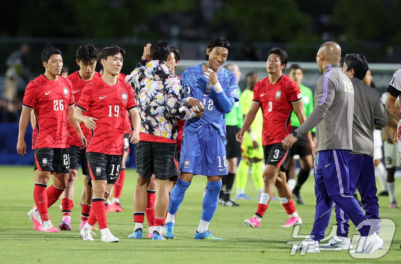 (프로보(유타주)=뉴스1) 임세영 기자 = 대한민국 축구대표팀 선수들이 30일(현지시간) 미국 유타주 솔트레이크시티 브리검 영 대학교 BYU 사우스필드 경기장에서 2026 국제축구 …