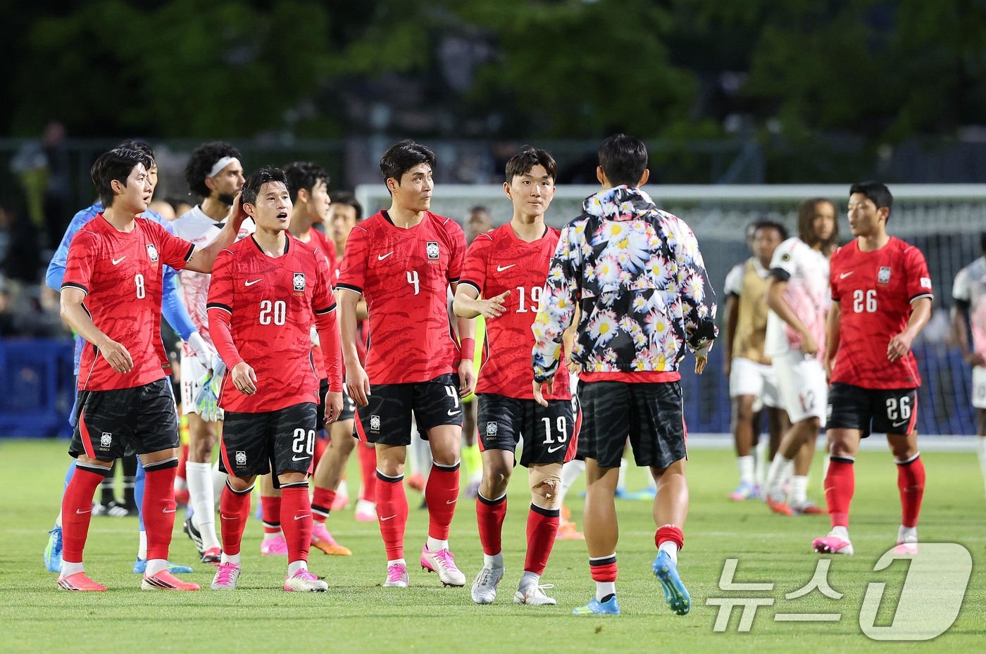 (프로보(유타주)=뉴스1) 임세영 기자 = 대한민국 축구대표팀 선수들이 30일(현지시간) 미국 유타주 솔트레이크시티 브리검 영 대학교 BYU 사우스필드 경기장에서 2026 국제축구 …