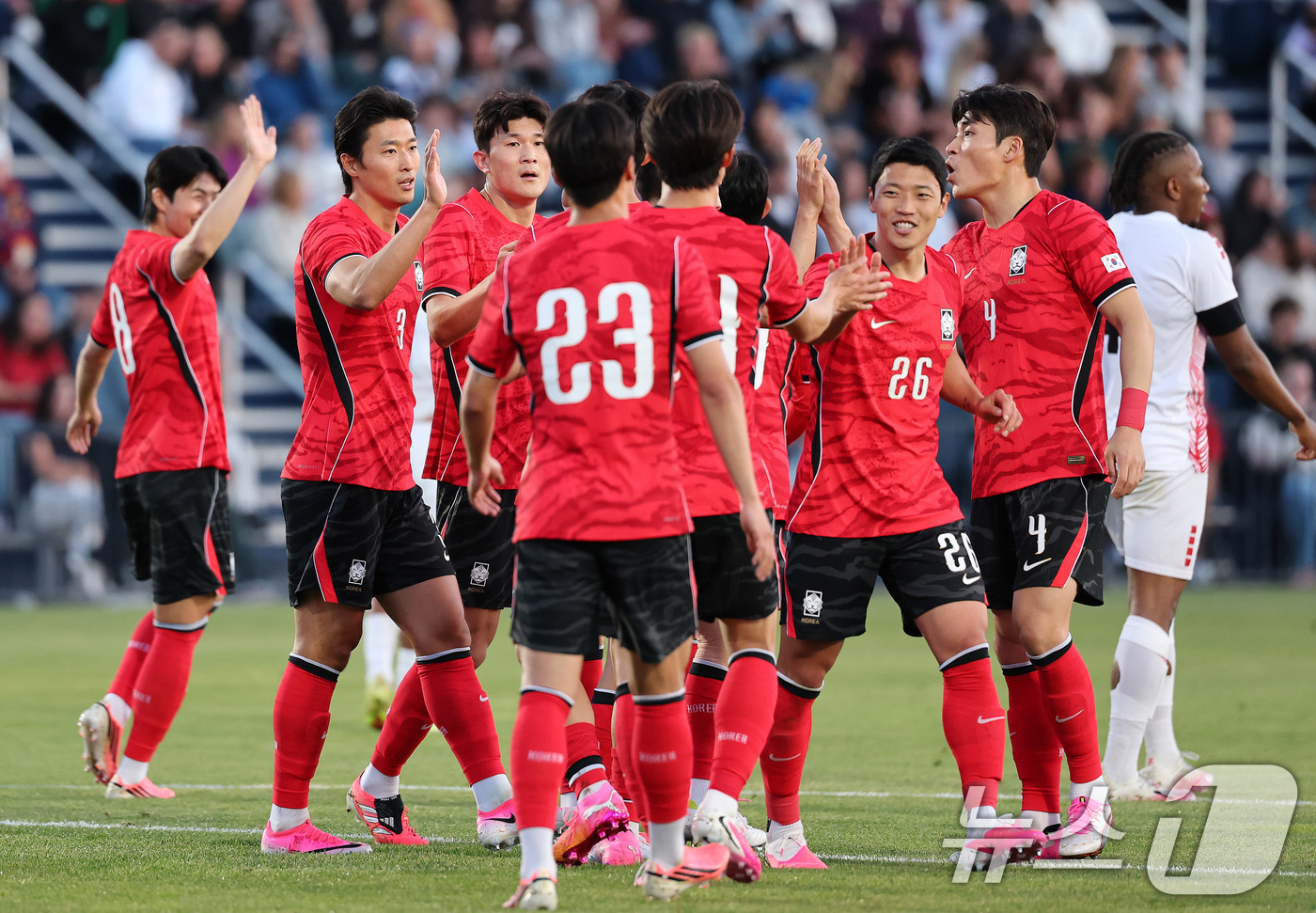 (프로보(유타주)=뉴스1) 임세영 기자 = 대한민국 축구대표팀 조규성이 30일(현지시간) 미국 유타주 솔트레이크시티 브리검 영 대학교 BYU 사우스필드 경기장에서 2026 국제축구 …