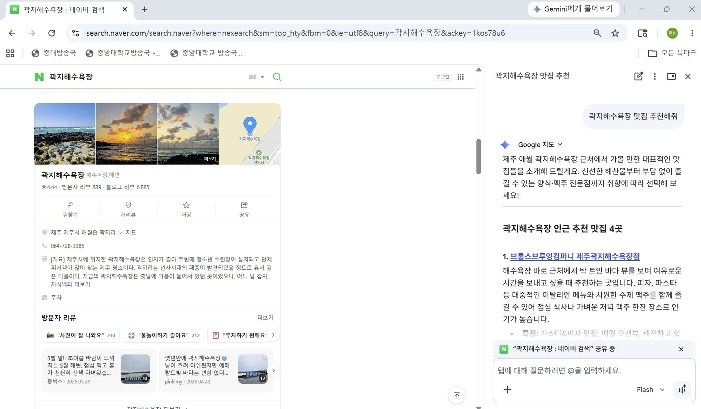 본문 이미지 - 구글의 제미나이 인 크롬을 실행하면 네이버 내 검색 내용도 제미나이를 통해 추가 탐색할 수 있다. (제미나이 인 크롬 갈무리)
