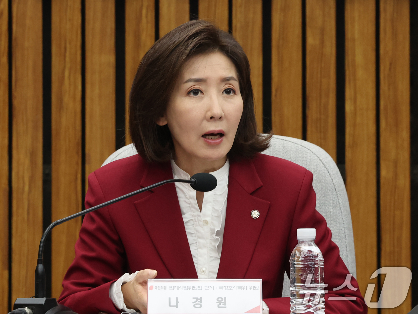 (서울=뉴스1) 황기선 기자 = 나경원 국민의힘 법제사법위원회 간사가 4일 오후 서울 여의도 국회에서 열린 '이재명 죄지우기 특검법 위헌성 긴급토론회'에서 모두발언을 하고 있다. …