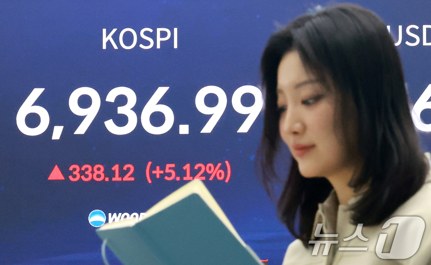 (서울=뉴스1) 임세영 기자 = 코스피 지수가 종가 기준 사상 최고치를 경신한 4일 오후 서울 중구 우리은행 본점 딜링룸 전광판에 코스피 지수 등 종가가 표시되고 있다.이날 코스피 …